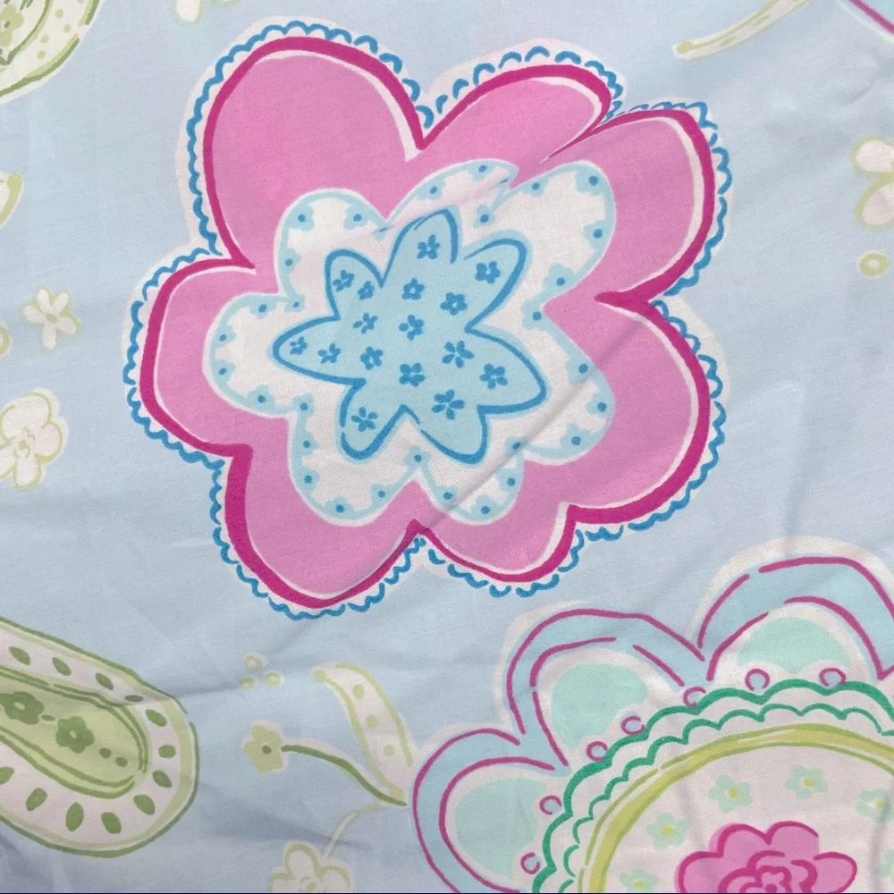 Pottery Barn Kids Floral Paisley Duvet Cover in Light Blue, Pink & Green